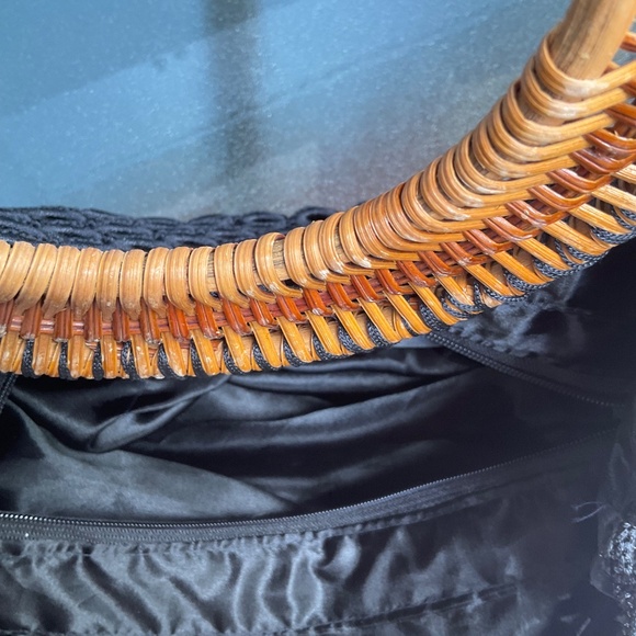 Beautiful Black Bag With Round Wooden Handles - Picture 6 of 6